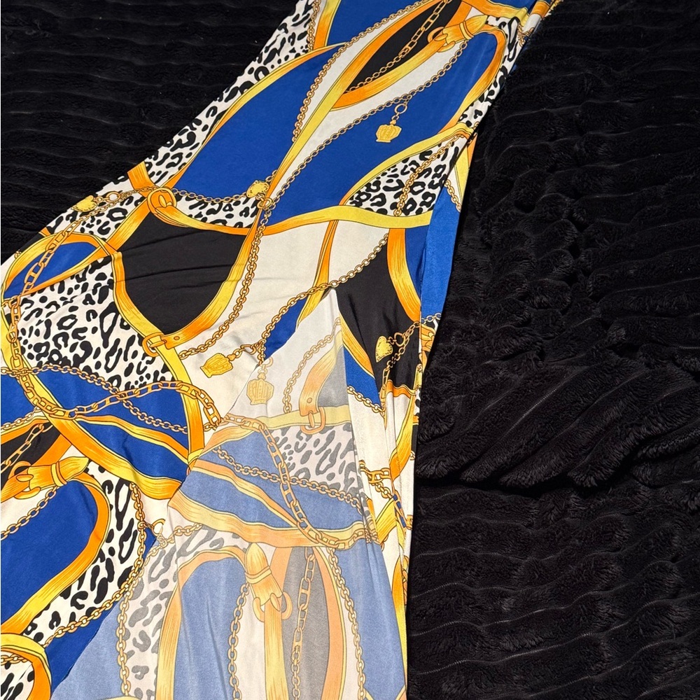Elegant Blue and Gold Maxi Dress